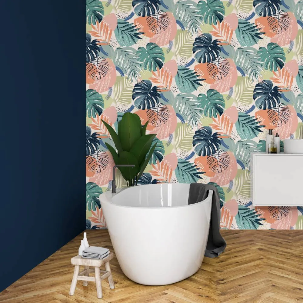 Abstract Jungle Wallpaper Roll - Teal Blue