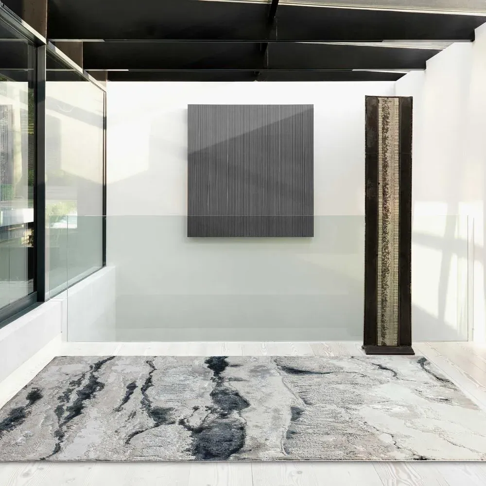 Abstract Rug with High Shine - Multi, Silky Pile