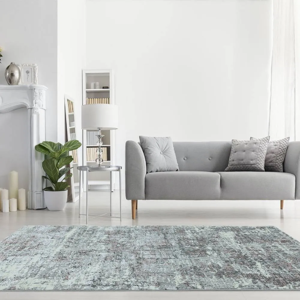 Abstract Rug with Pink Accents - Grey image
