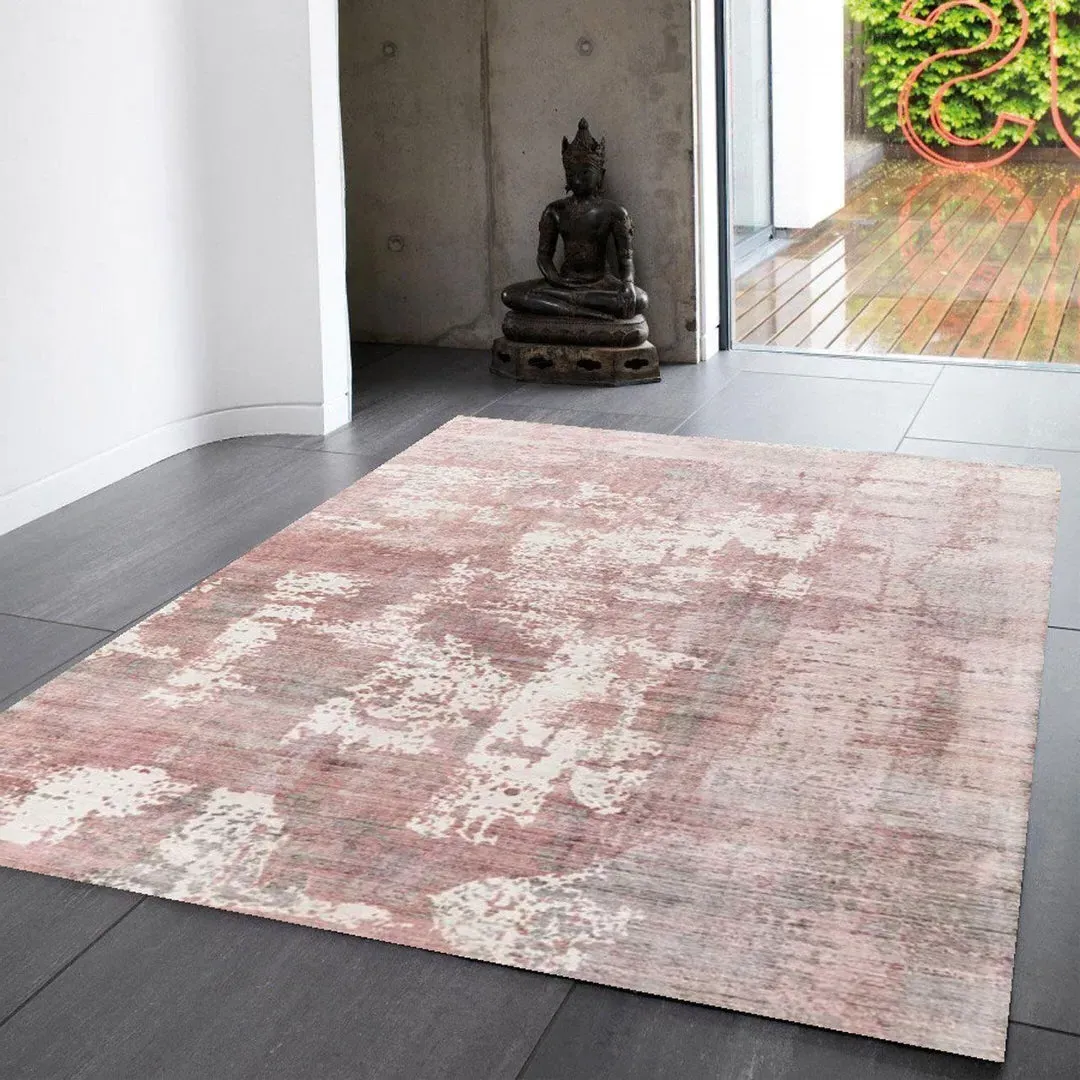 Abstract Screen Printed Hand Woven Rug - Blush