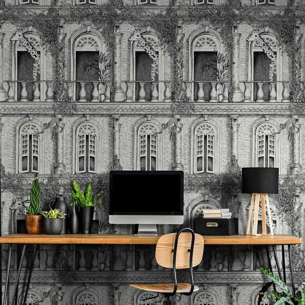 Animal Architecture Wallpaper - Grey, Roll