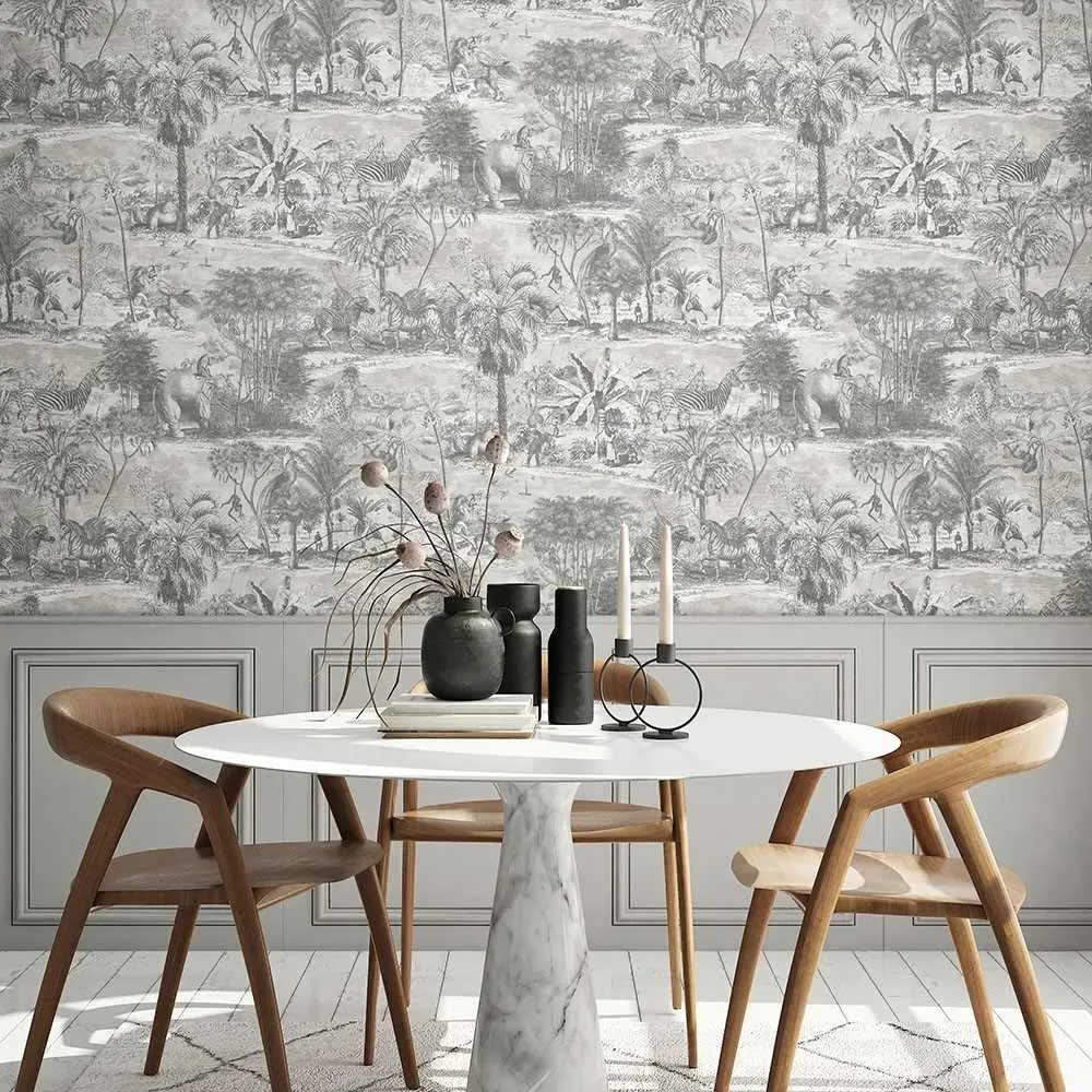 Animal Islands Wallpaper Roll - Muted Grey