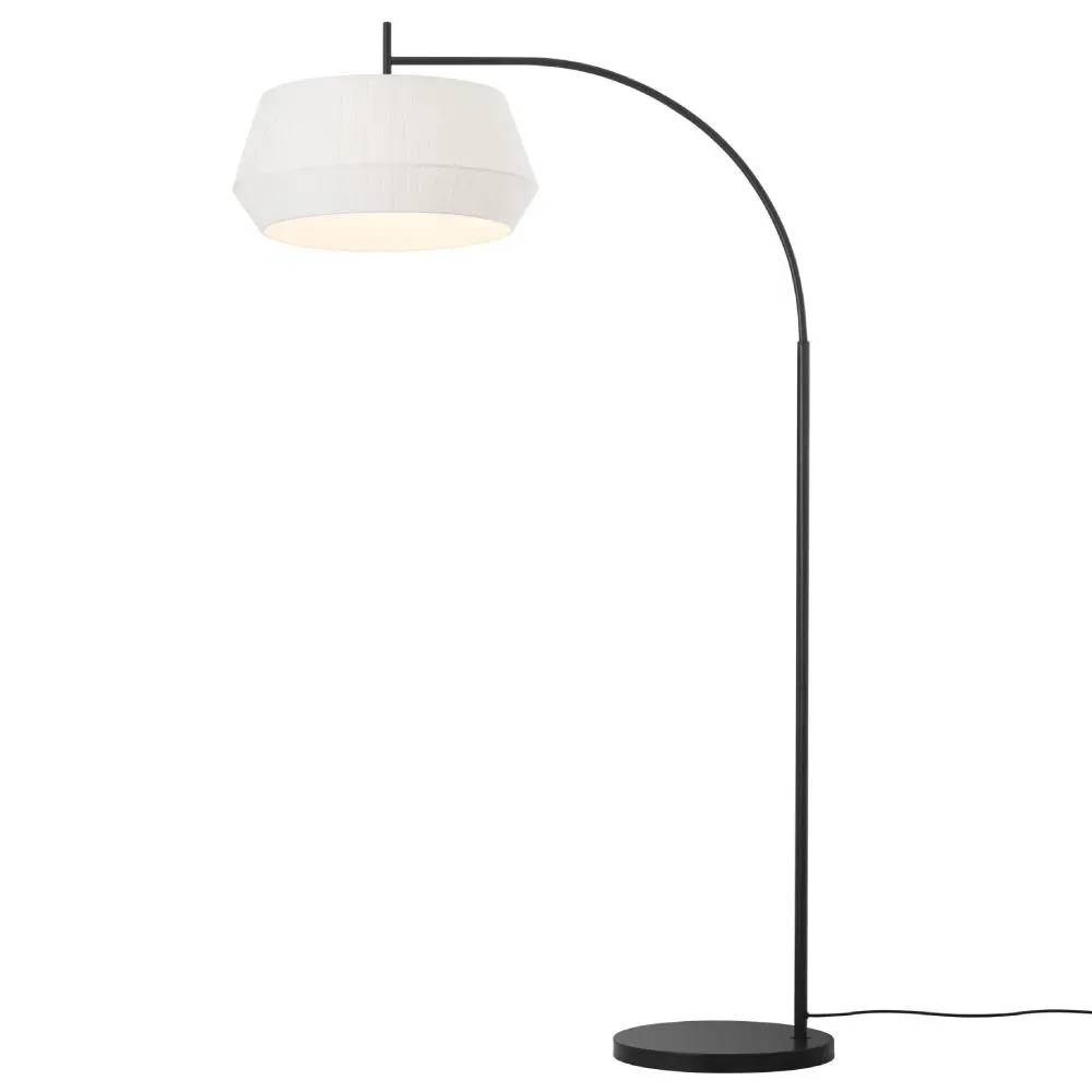 Arched Floor Lamp with Pleated Shade - White