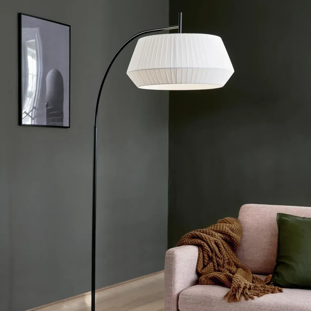 Arched Floor Lamp with Pleated Shade - White image