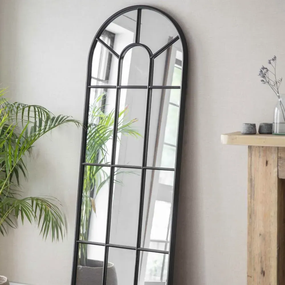 Arched Window Pane Mirror - Black