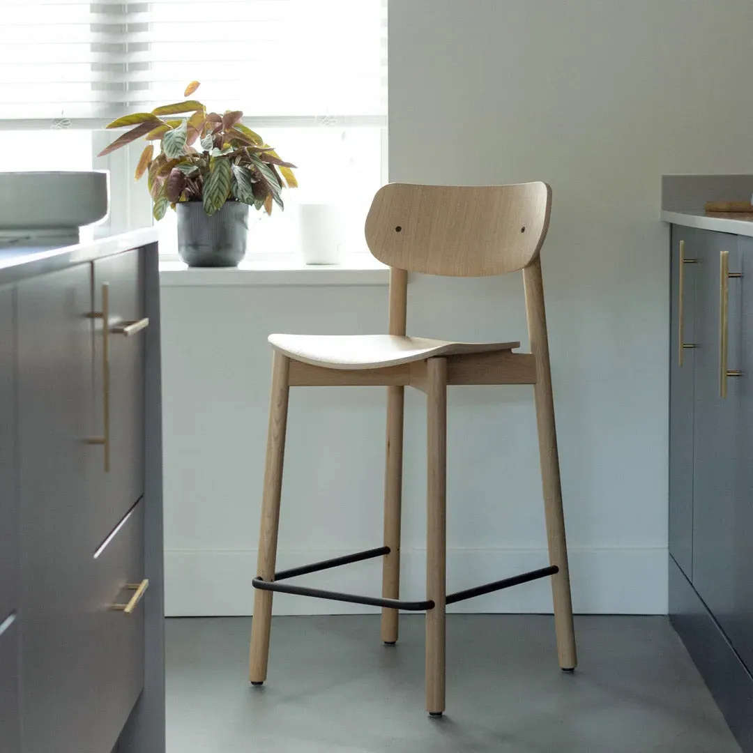 Bar Stool with Backrest - Black, Oak image