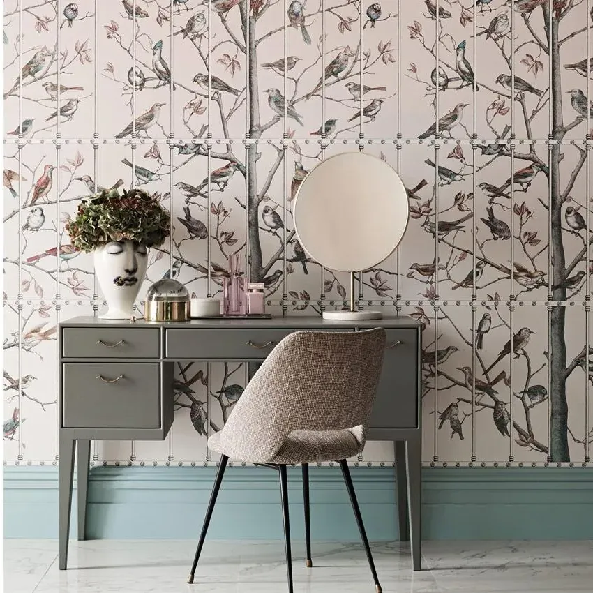 Bird Pattern Wallpaper Roll - Ballet Slipper Pink image