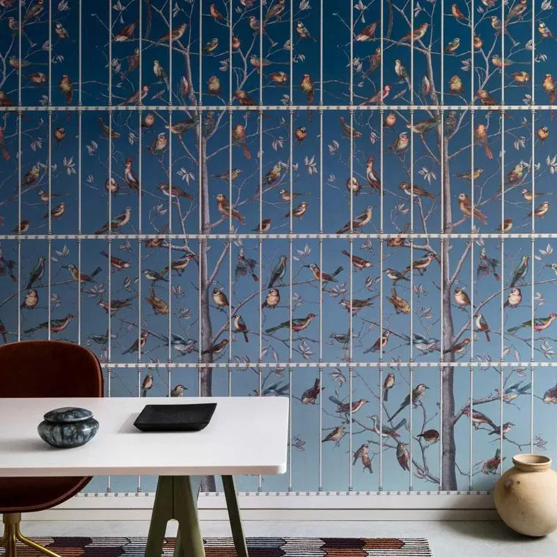 Bird Pattern Wallpaper Roll - Cerulean Sky