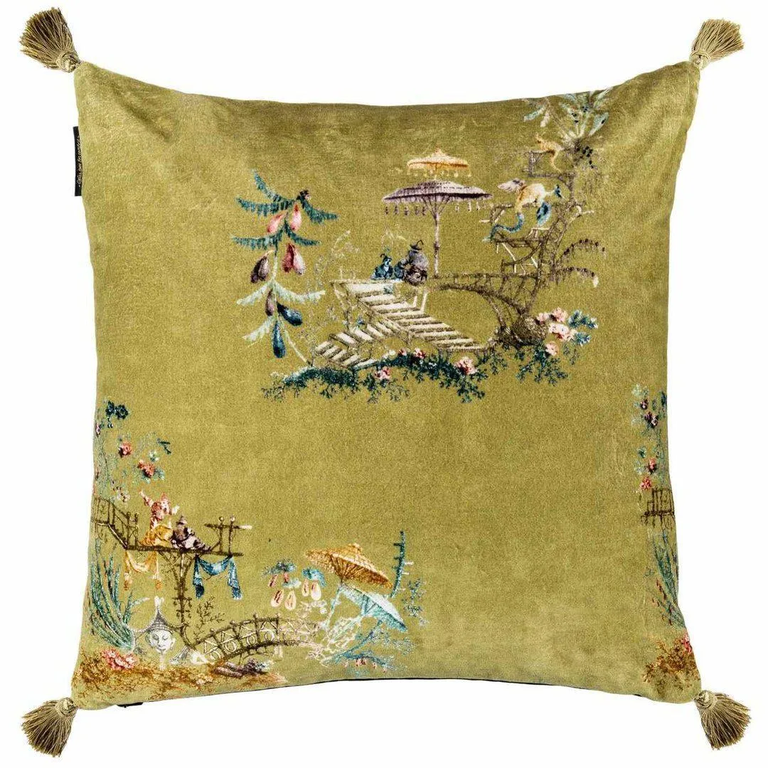 Birds of Garden Embroidered Cushion - Velvet
