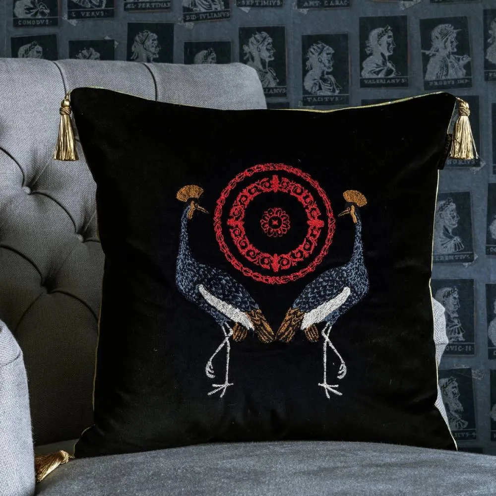 Birds of Garden Embroidered Cushion - Velvet