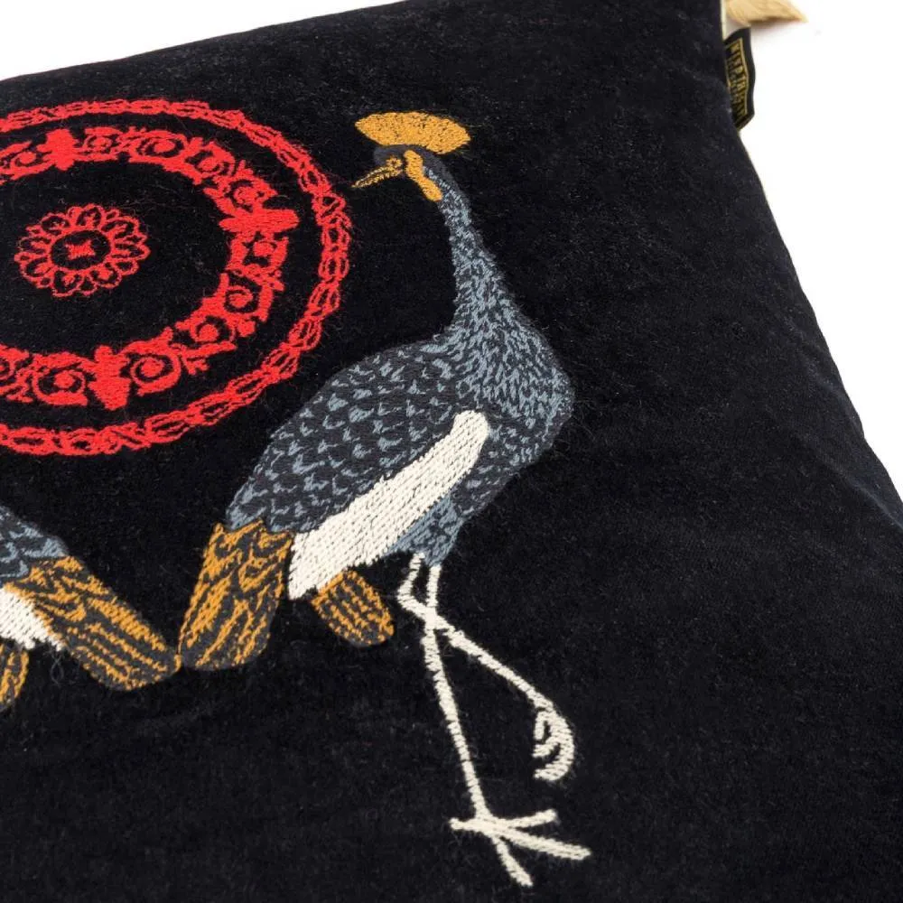 Birds of Garden Embroidered Cushion - Velvet