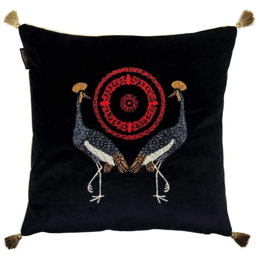 Birds of Garden Embroidered Cushion - Velvet image
