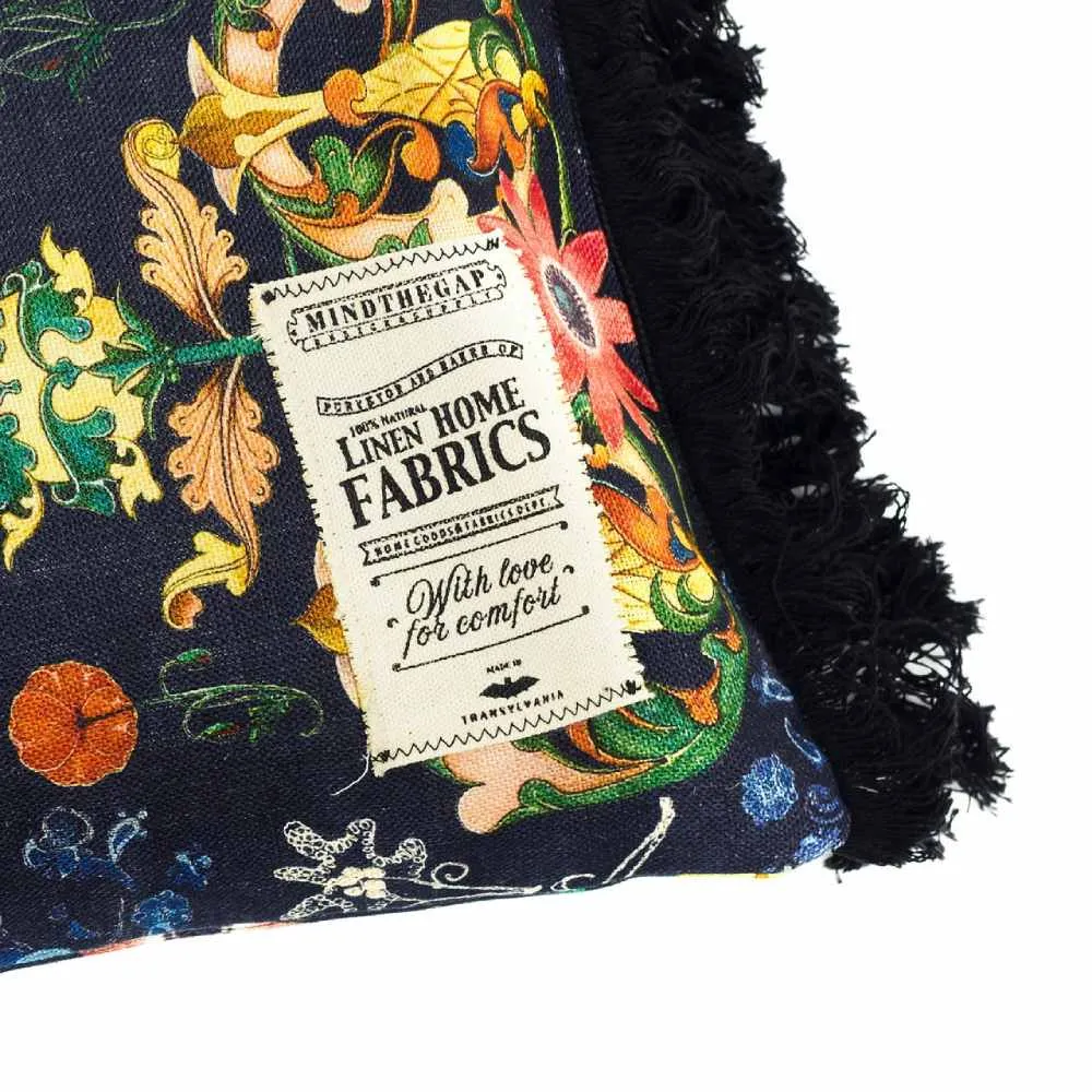 Bolster Cushion Folk Design - Blue, Linen