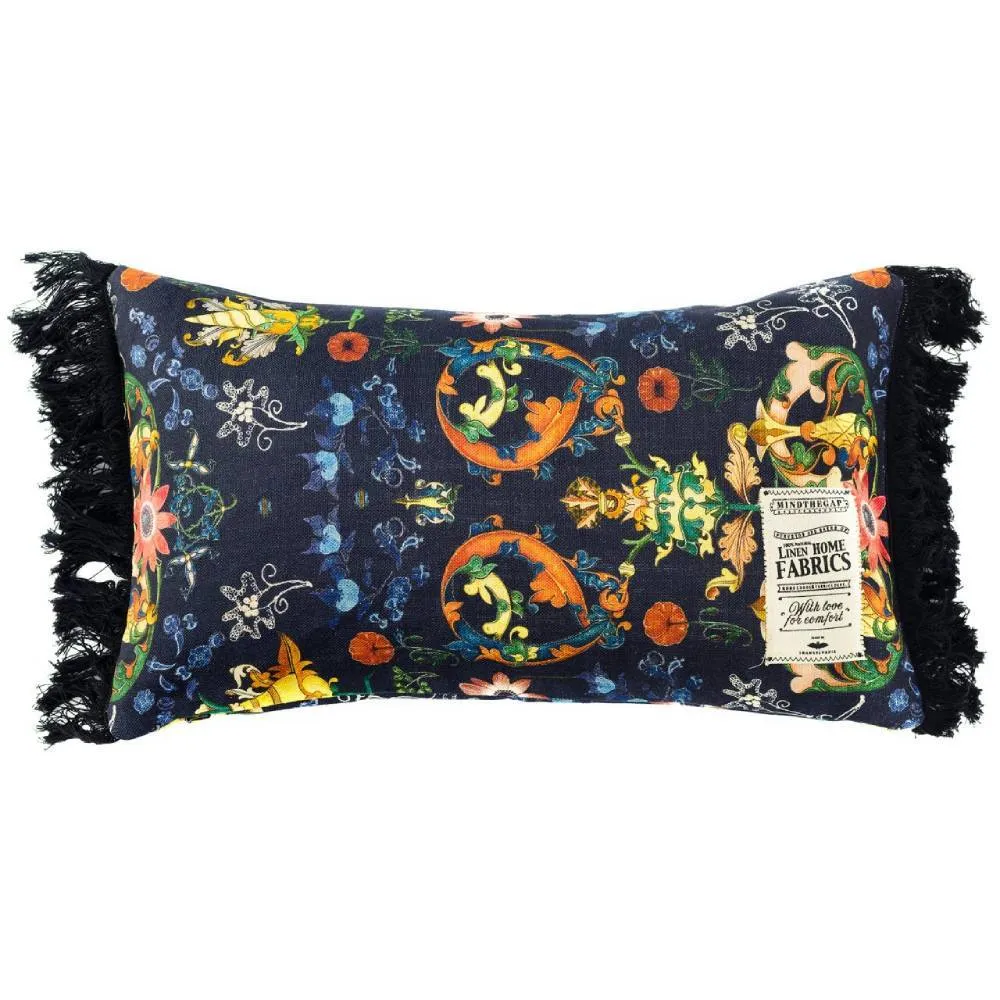 Bolster Cushion Folk Design - Blue, Linen image