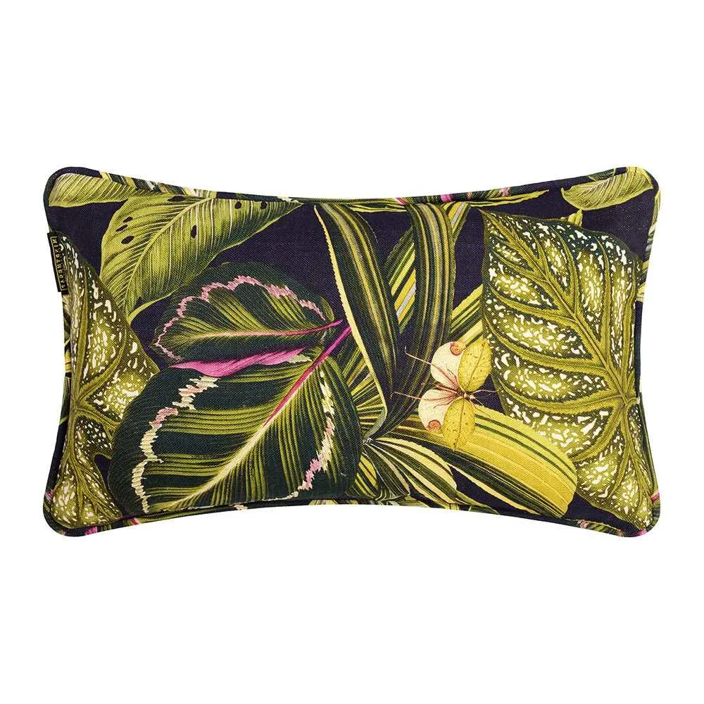 Bolster Cushion with Tropical Print - Linen