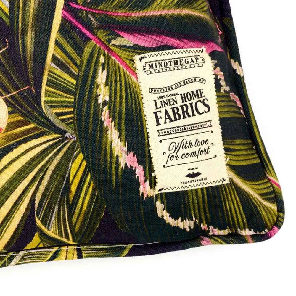 Bolster Cushion with Tropical Print - Linen