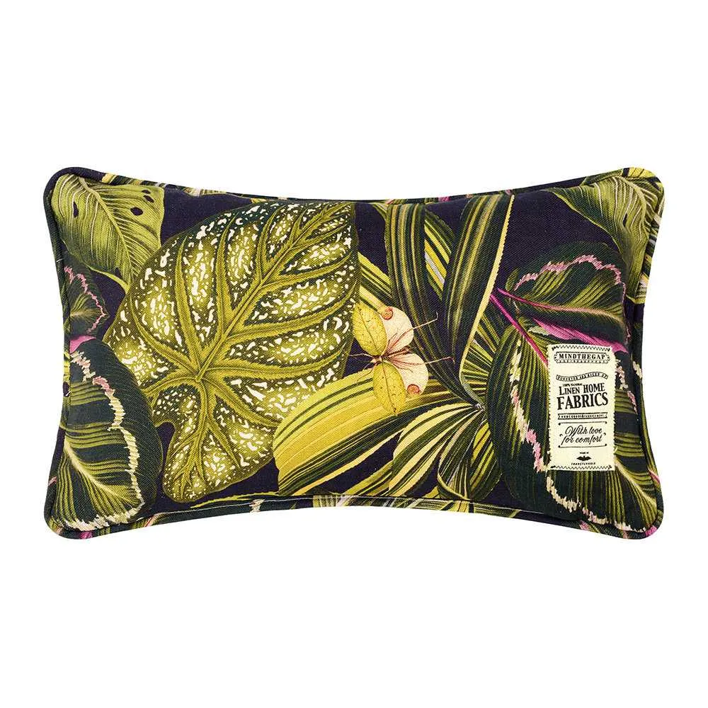 Bolster Cushion with Tropical Print - Linen image