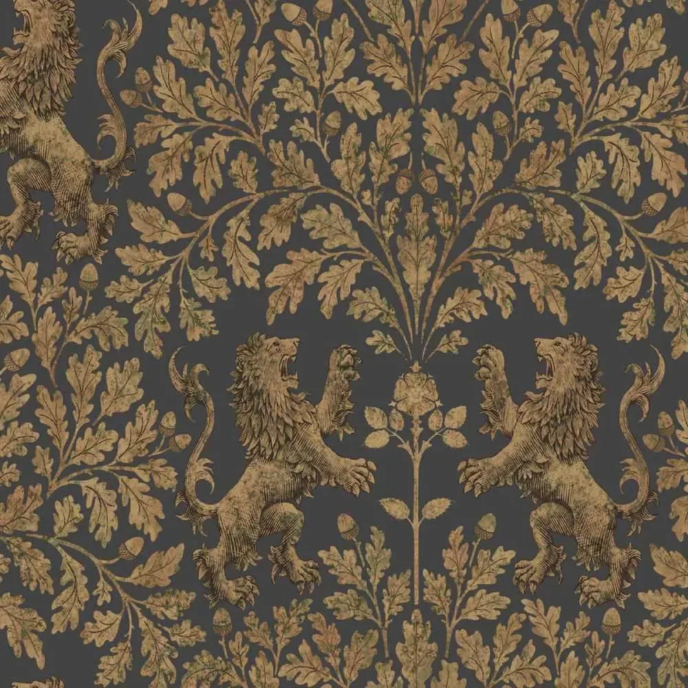 Boscobel Oak Wallpaper - Gold, Metallic