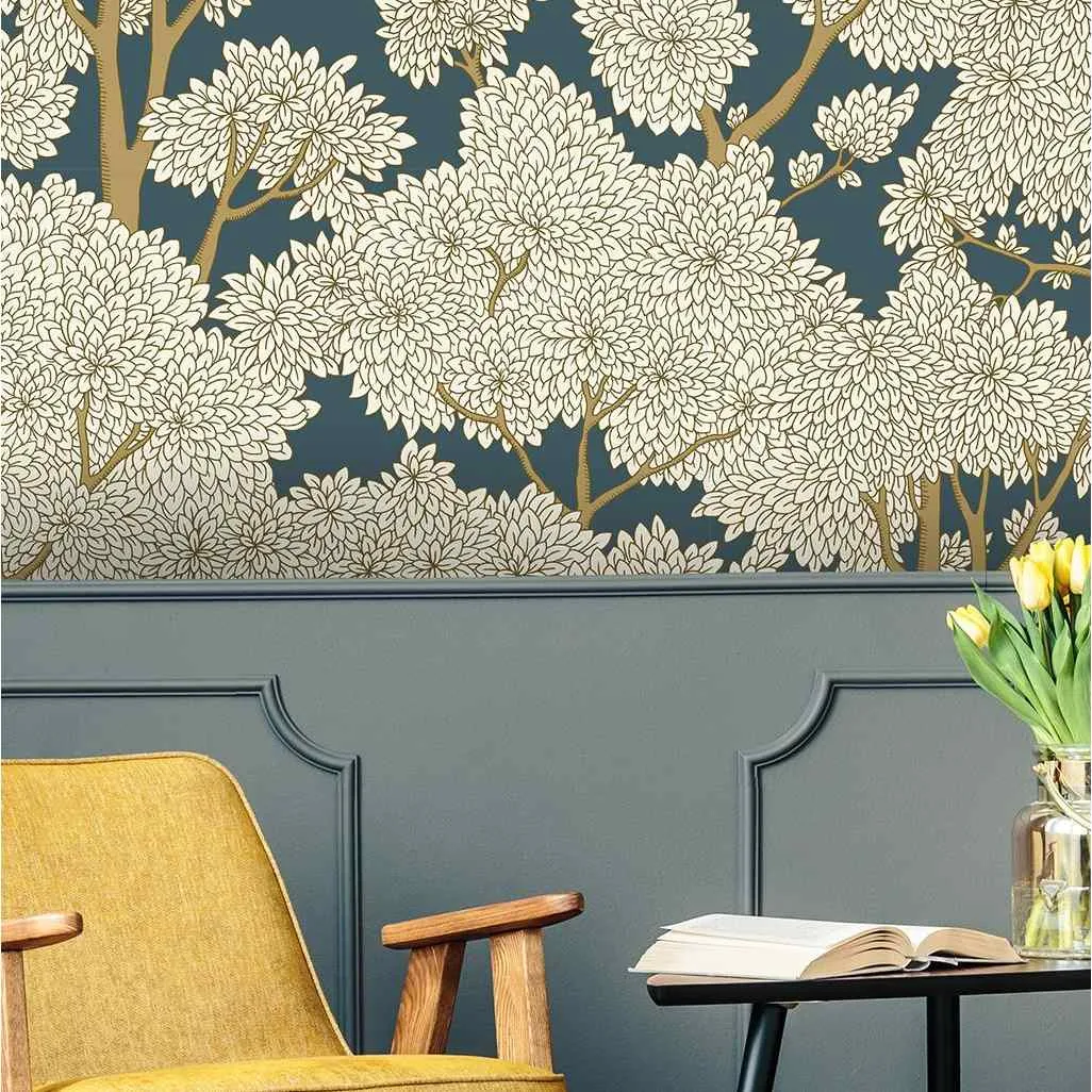 Botanical Wallpaper Roll - Navy & Ochre image