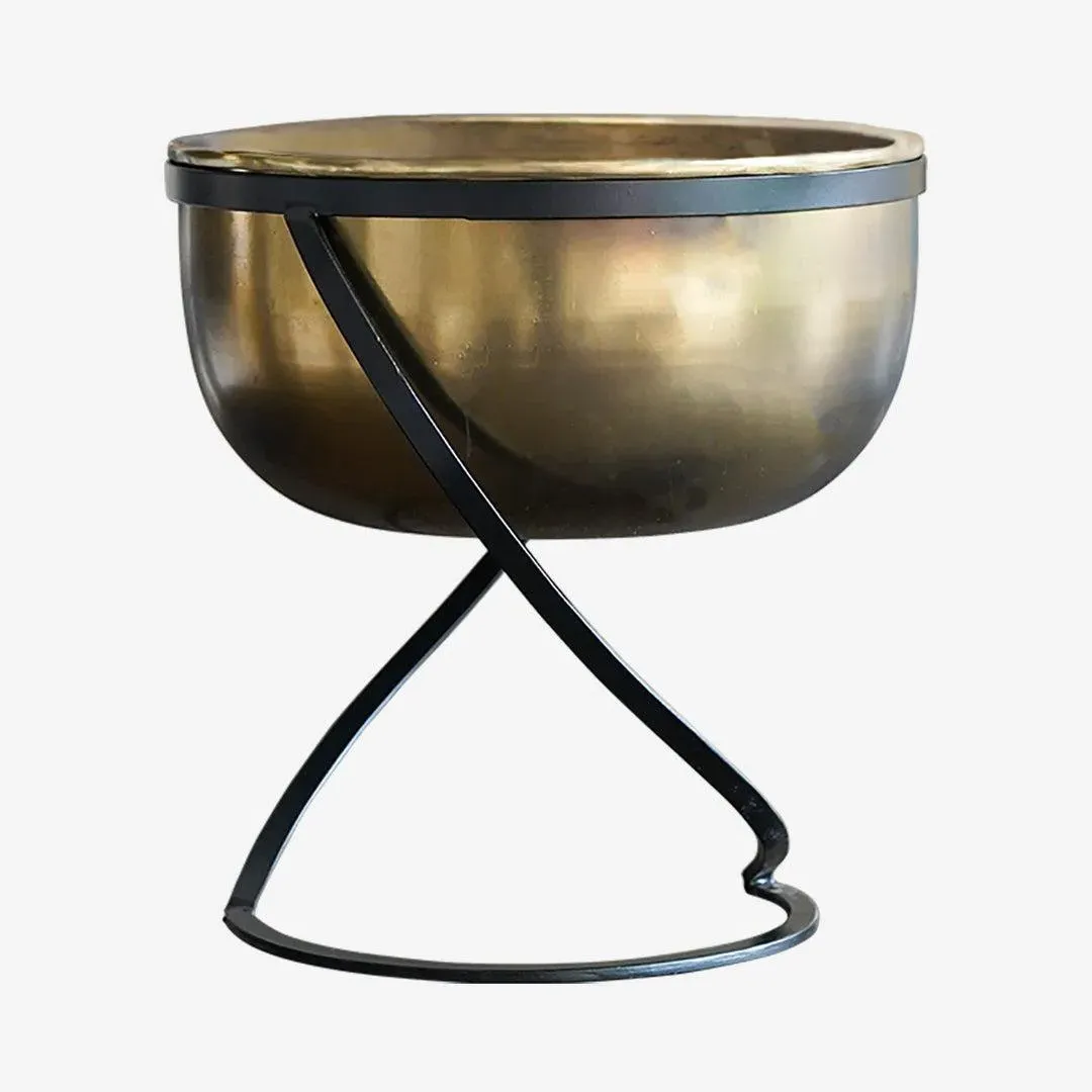 Bowl Planter with Stand - Brass, Metal