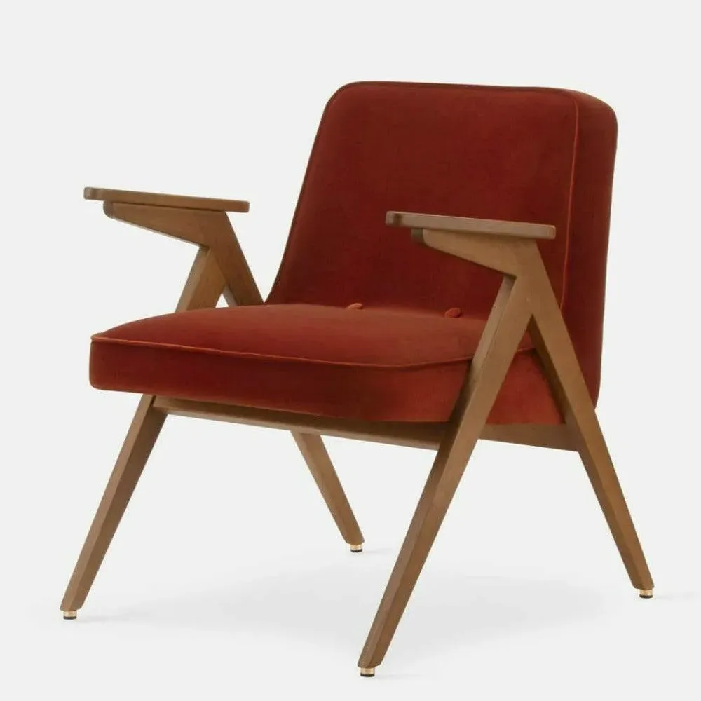 Bunny Armchair Mid-Century Style - Red, Velvet