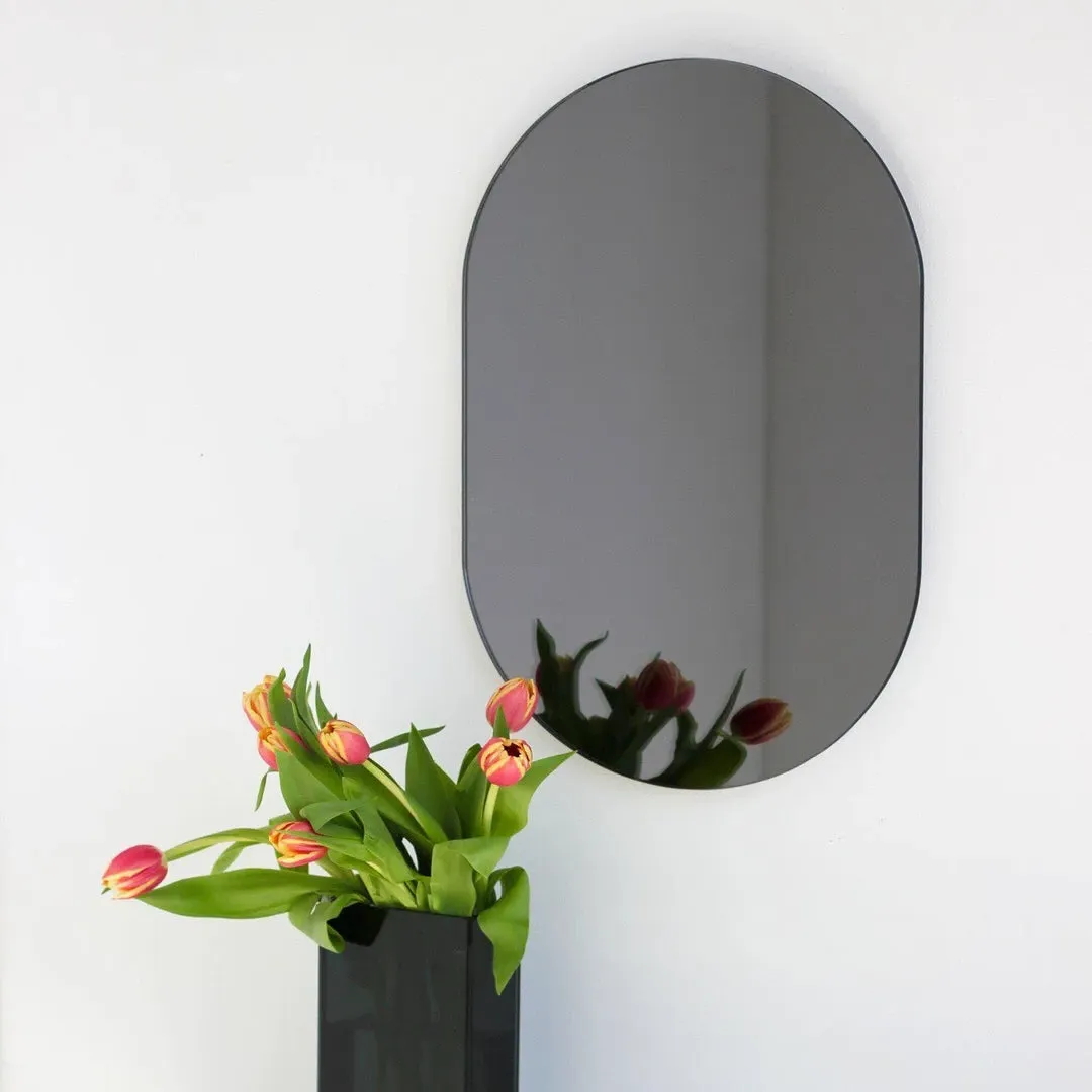 Capsule Shaped Frameless Mirror - Black Tinted image