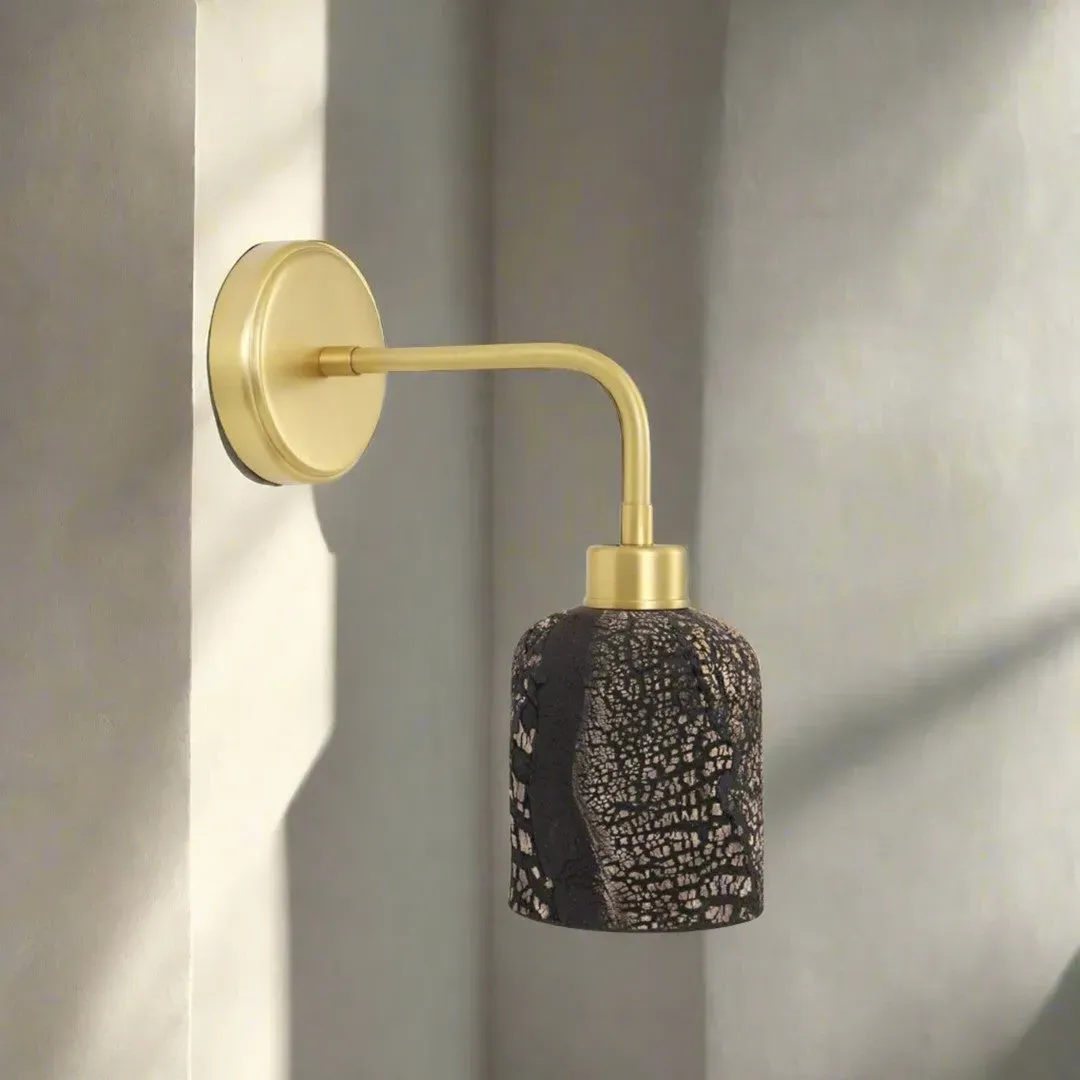 Ceramic Wall Light with Brass Arm - Black, Ceramic