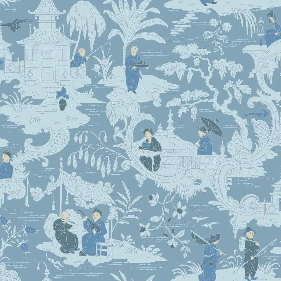 Chinese Toile Wallpaper Roll - Blue image
