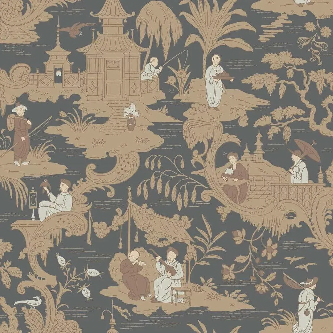 Chinese Toile Wallpaper Roll - Charcoal