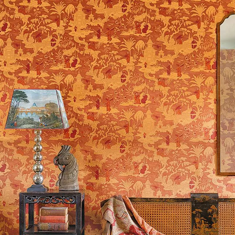 Chinese Toile Wallpaper Roll - Red