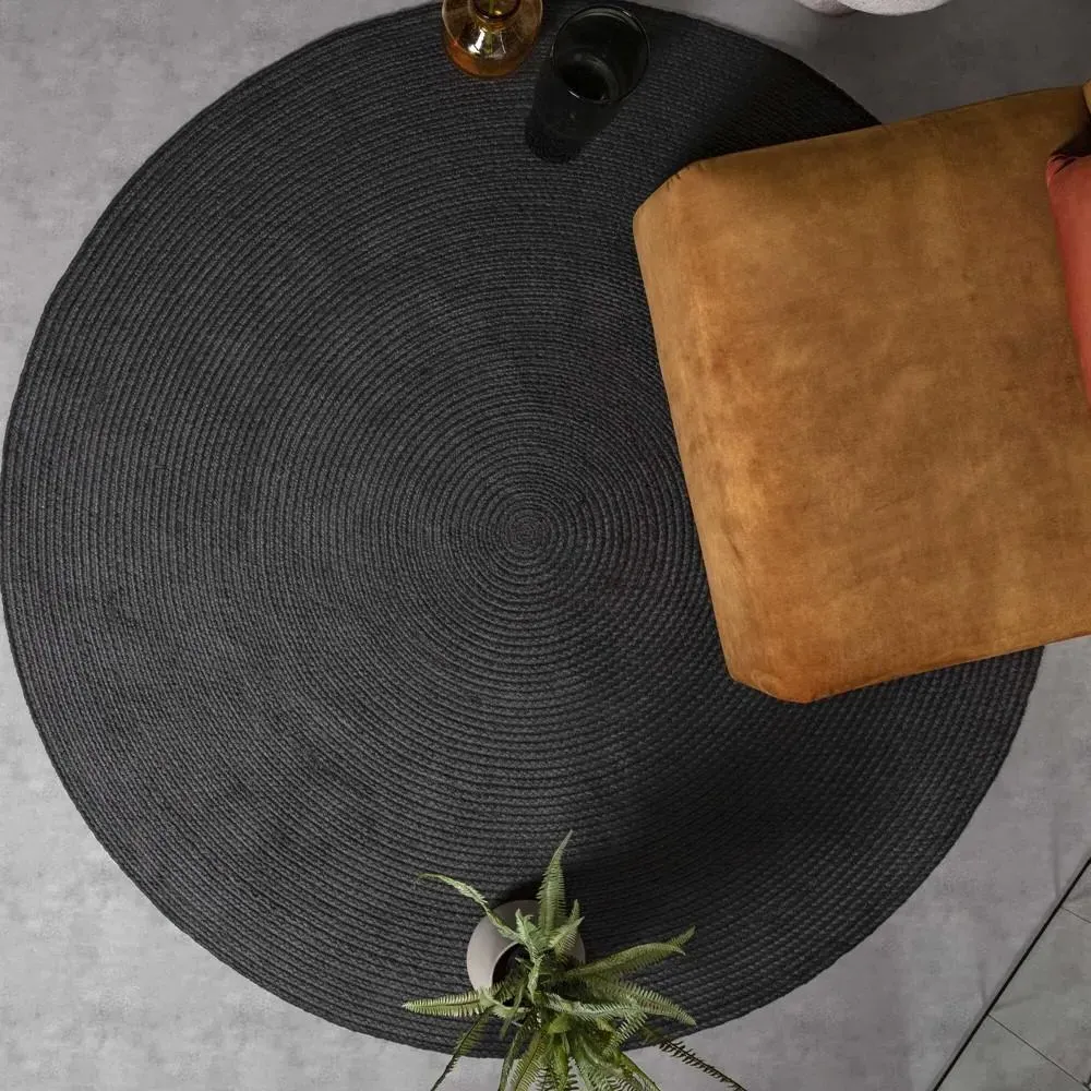 Circular Woven Outdoor Rug - Charcoal, Polyester image