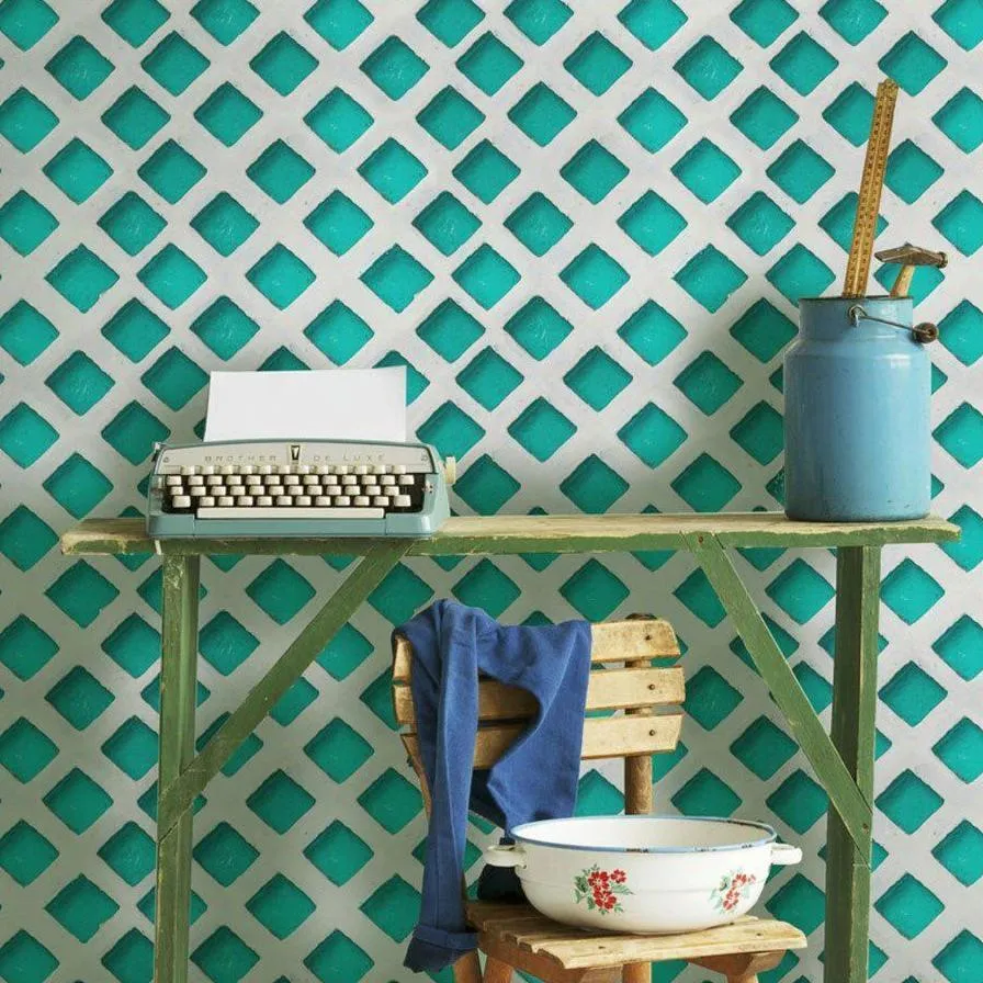 Concrete Patch Wallpaper Roll - Turquoise, Grey image