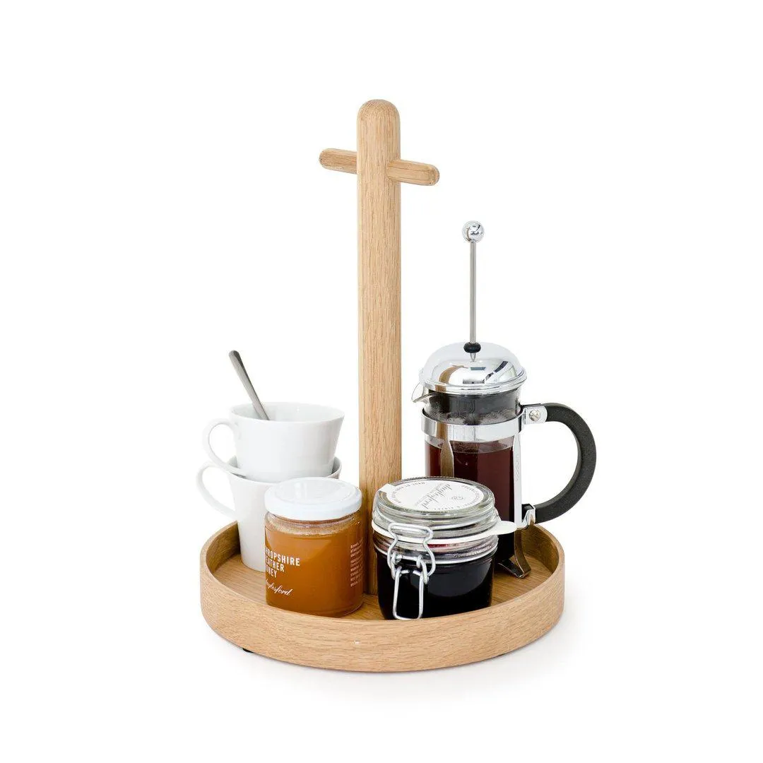 Condiment Tray with Storage - Oak Wood image