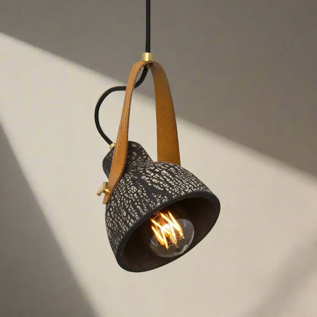 Cone Pendant Light with Fire Hose Strap - Black, Ceramic image