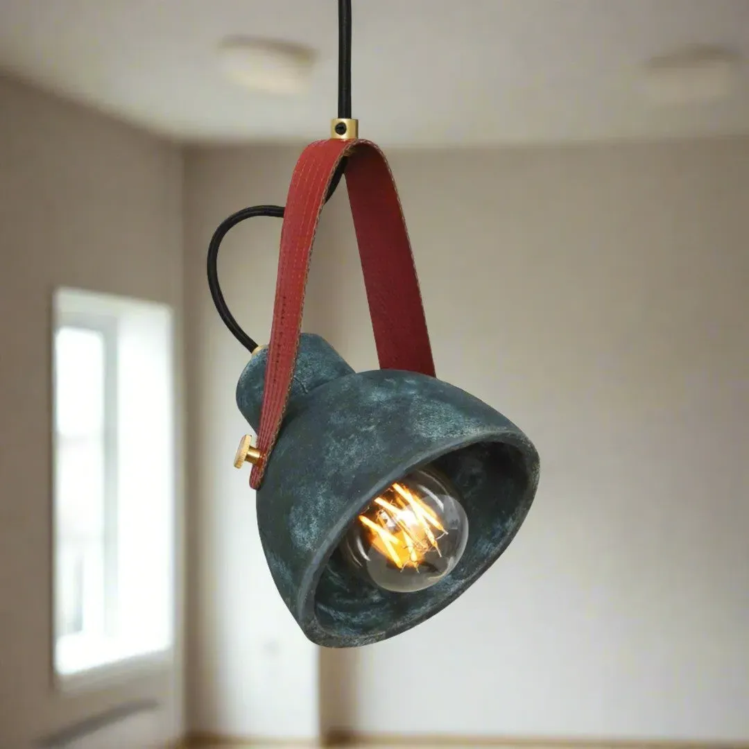 Cone Pendant Light with Fire Hose Strap - Blue, Ceramic