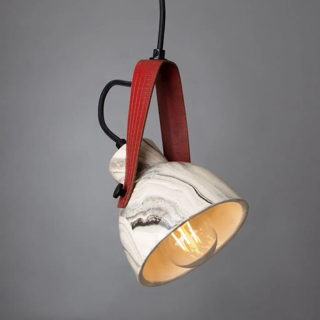 Cone Pendant Light with Fire Hose Strap - Marbled, Ceramic
