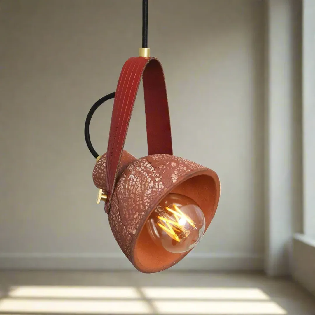 Cone Pendant Light with Fire Hose Strap - Red, Ceramic