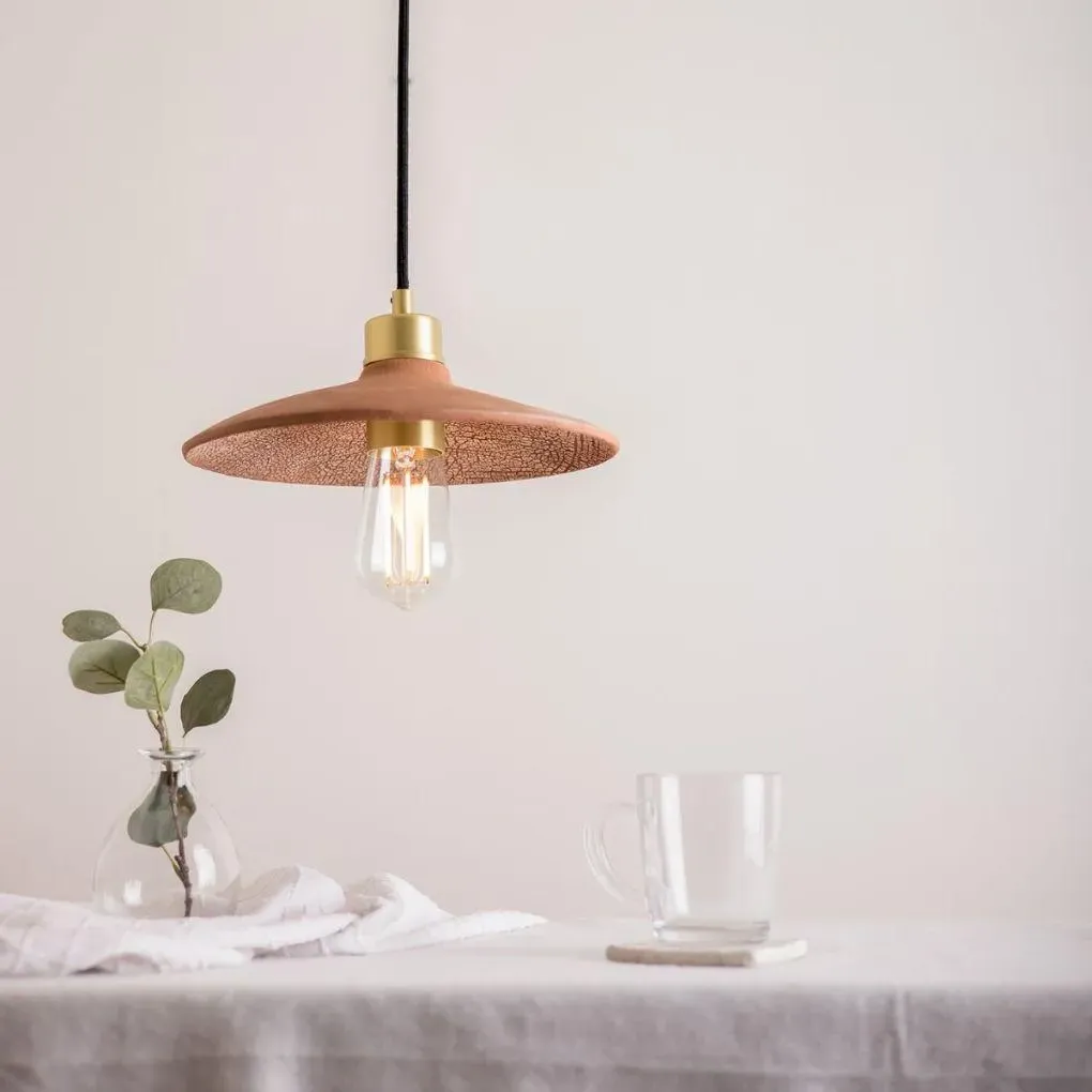 Conical Pendant Light - Red Iron, Ceramic
