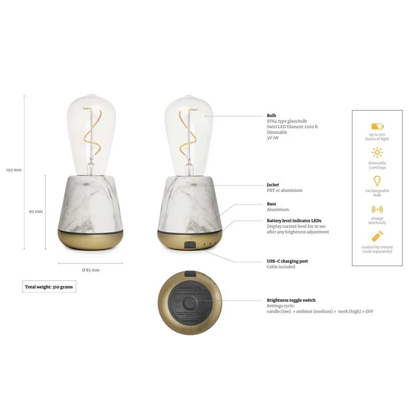 Cordless LED Table Lamp - Gold, Metal