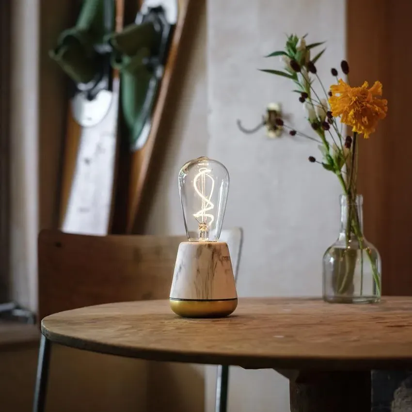 Cordless LED Table Lamp - White, Marble