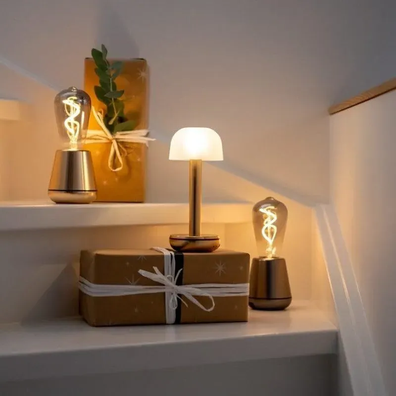 Cordless Table Light - Gold, Frosted Glass