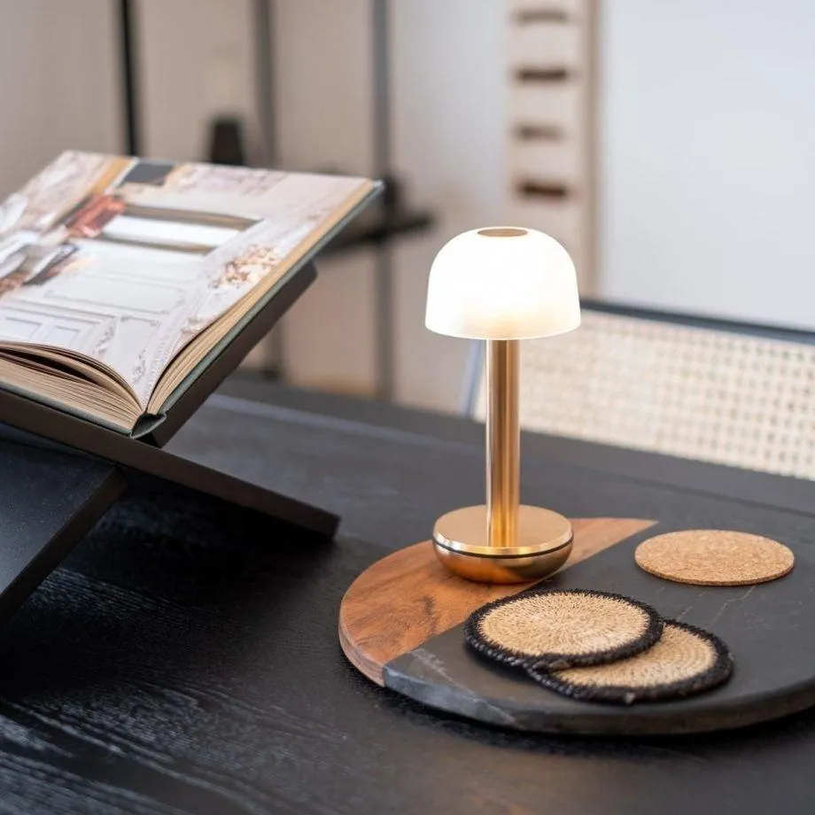 Cordless Table Light - Gold, Frosted Glass image