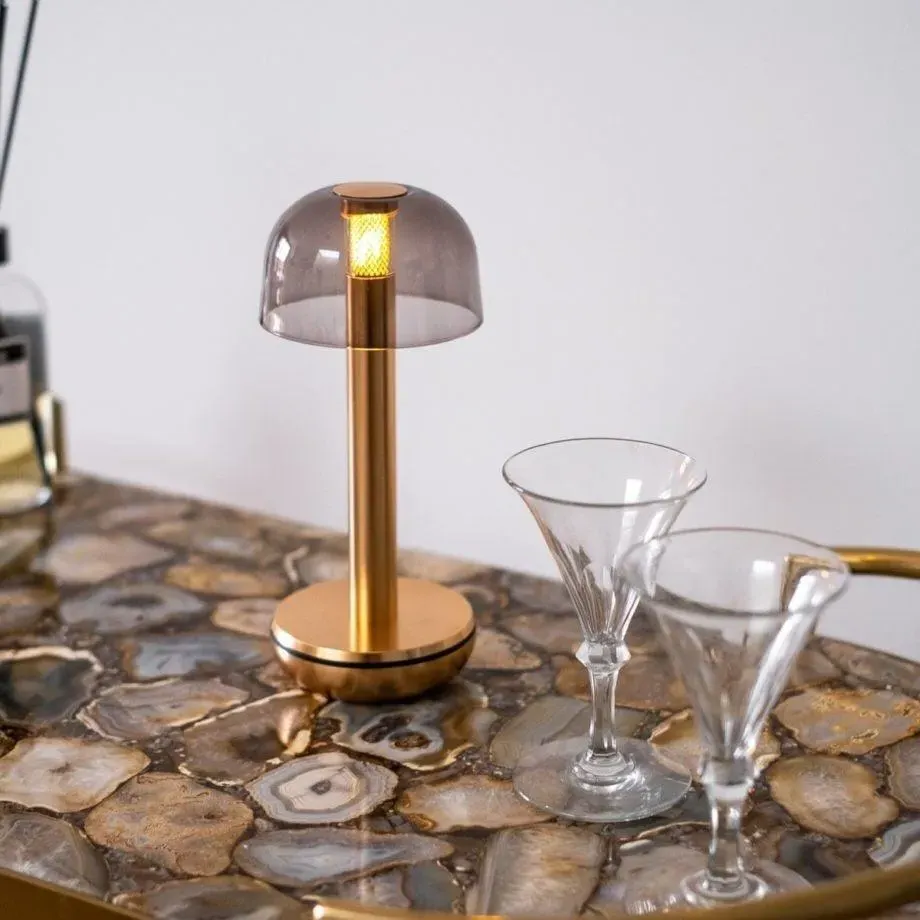 Cordless Table Light - Gold, Smoked Glass