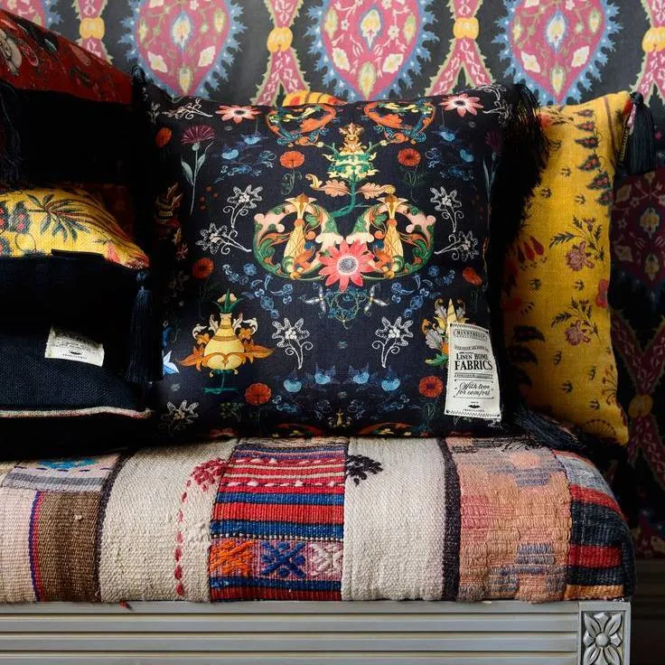 Cushion Folk Design - Blue, Fabric