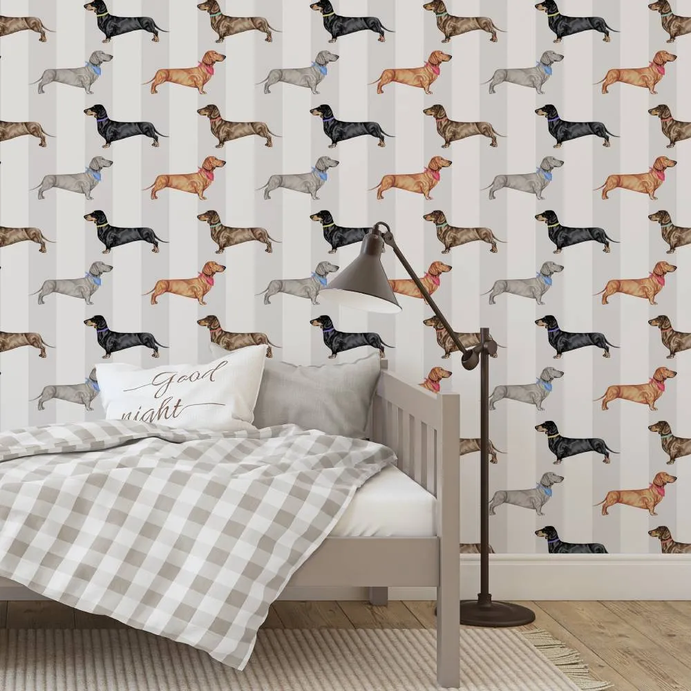 Dachshund Wallpaper Roll - Natural Stripe image