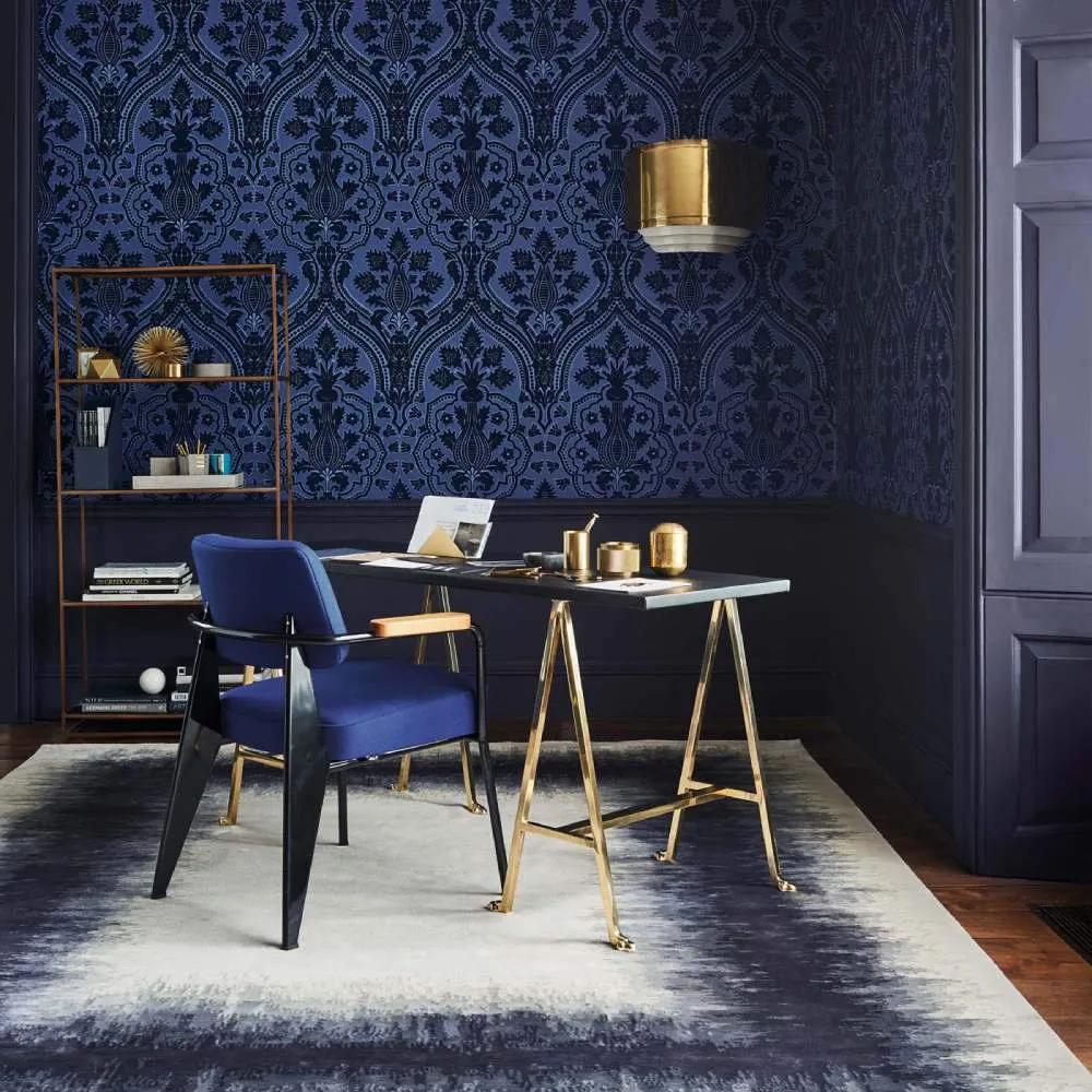 Damask Flock Wallpaper Roll - Claret