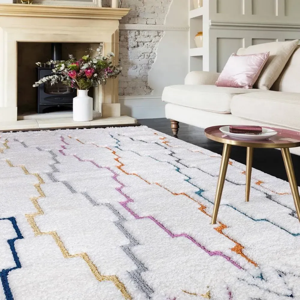 Deep Pile Rug Framework Pattern - Multicolour