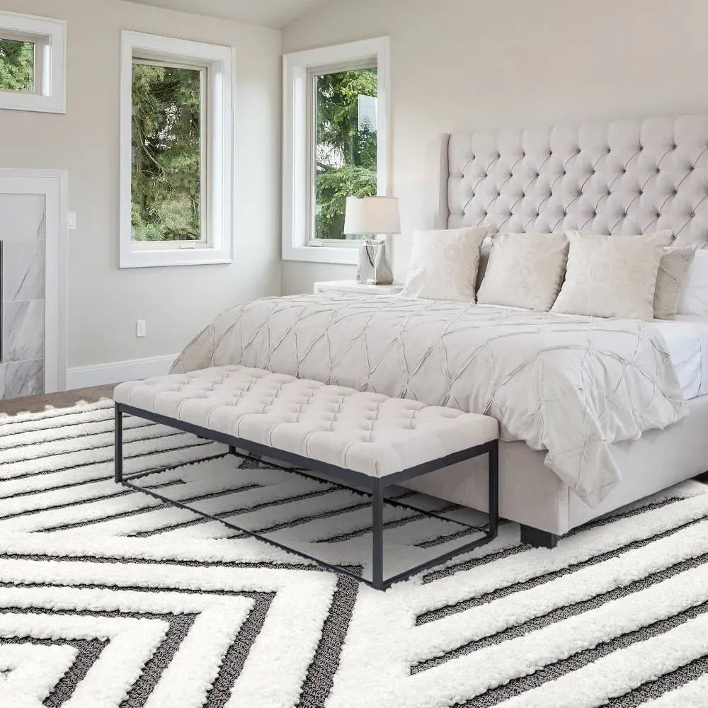 Deep Pile Rug Grey Stripe Pattern - Grey