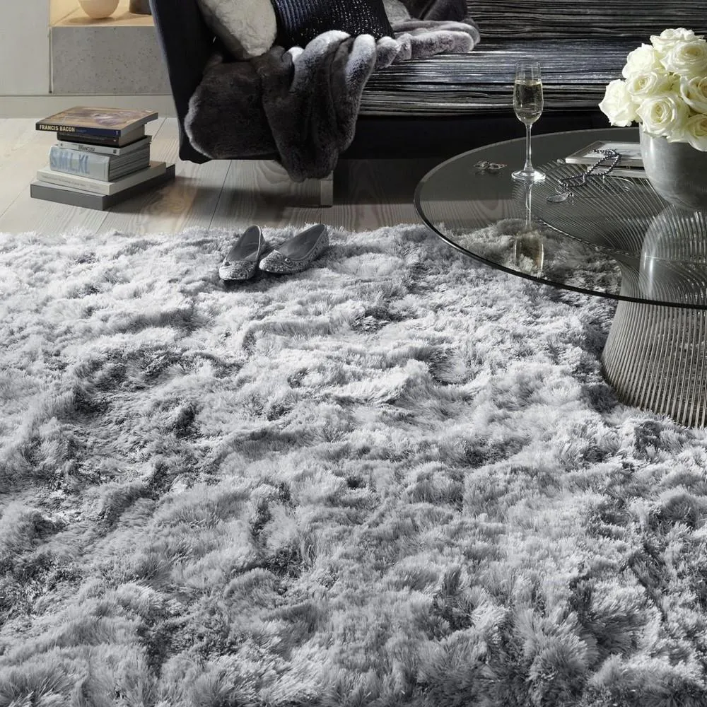 Deep Pile Shaggy Rug - Silver
