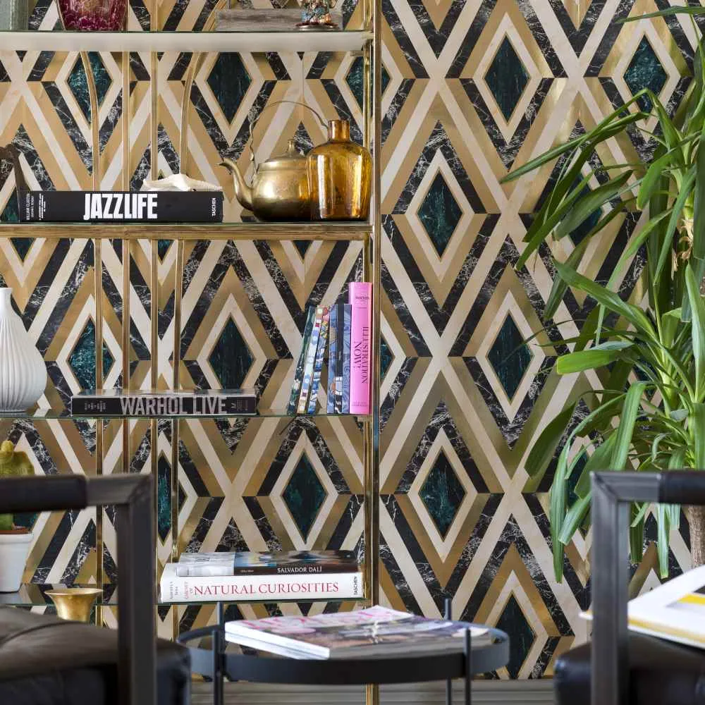 Diamonds Geometric Wallpaper - Brass, Metallic image